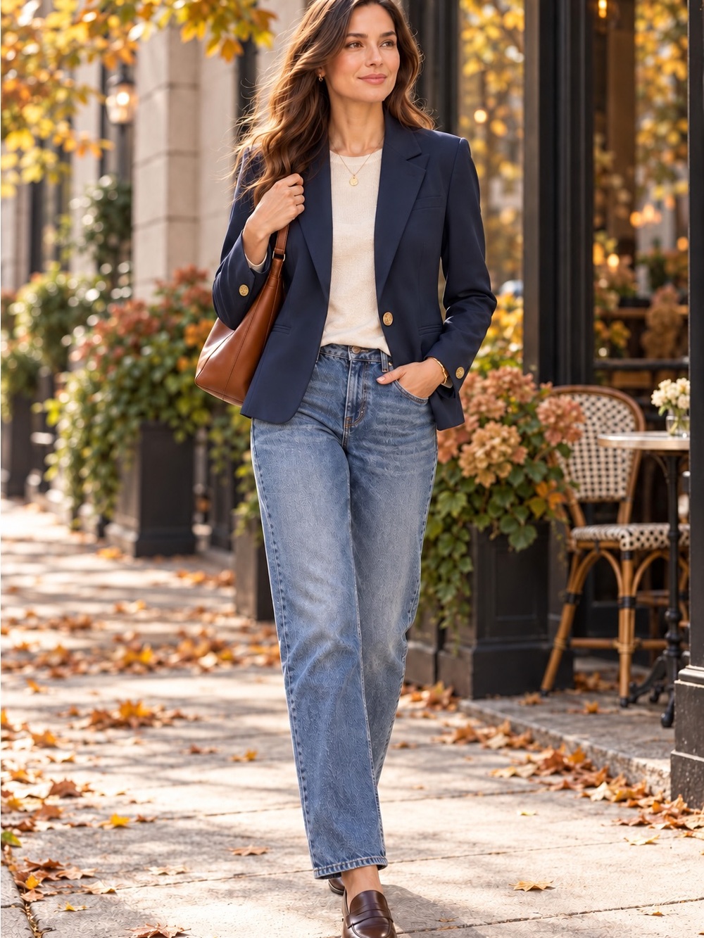 Nicole Miller New York Navy Stretch Blazer Faux Horn Button L Workwear Old Money